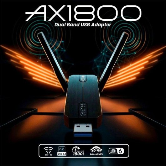 Adaptador USB Supra Gaming WD-AX1850C Wi-Fi 6 AX1800 Doble Banda