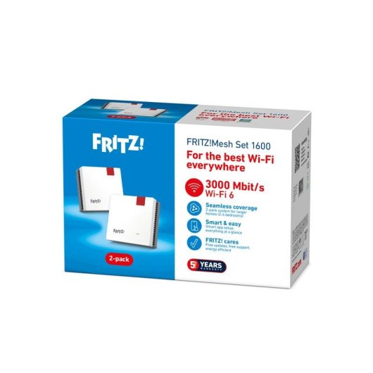 Sistema Wi-Fi Mesh Fritz! 1600 2-Pack Wi-Fi 6 Doppia Banda