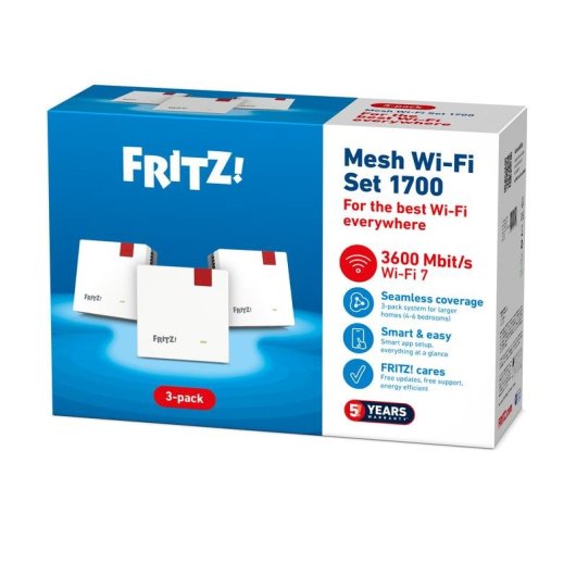 WiFi Mesh Fritz 3 Nœuds 1700 Mbps Couverture Étendue Configuration Facile
