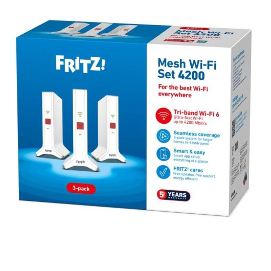 WiFi Mesh Fritz 3 Nós 4200 Mbps Cobertura Ampla Portas LAN Gigabit