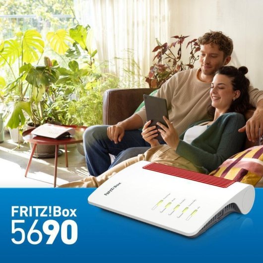 Router Fritz 5690 WiFi 7 GPON 5,76Gbps Dupla Banda Ethernet Vermelho Branco