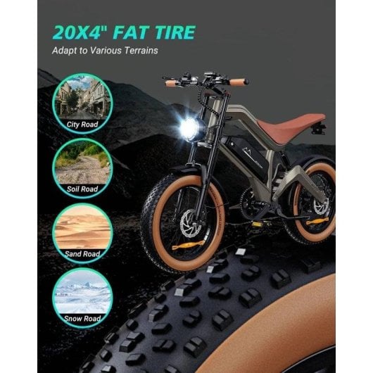 Dyu M20 Adulto Bicicleta Eléctrica 1500W Motor 48V 18.2Ah Batería 20 Pulgadas Neumático Graso