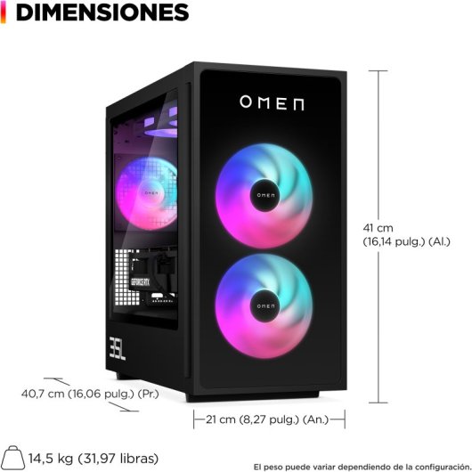 PC Sobremesa HP OMEN 35L GT16-0123ns Intel Core i7-14700F 16GB 1TB SSD RTX 5060 FreeDOS WiFi 6E