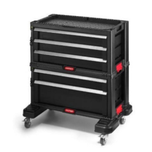 Caixa de Ferramentas Modular Keter Preta 5 Gavetas Rodas Freio