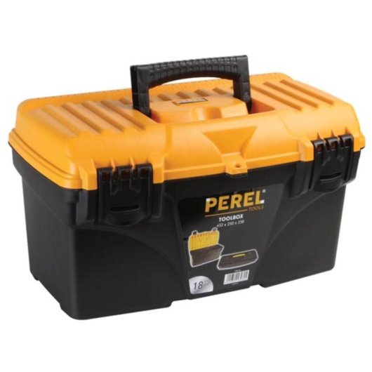 Caja de herramientas Perel OM18 25,7 L Negra y Naranja con Bandeja Extraíble