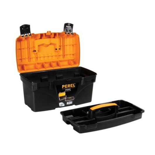 Caja de herramientas Perel OM18 25,7 L Negra y Naranja con Bandeja Extraíble