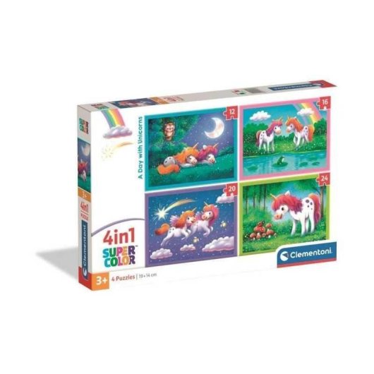 Puzzle 4 en 1 A Day with Unicorns Clementoni 12, 16, 20 y 24 piezas