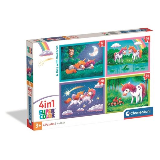 Puzzle 4 en 1 A Day with Unicorns Clementoni 12, 16, 20 y 24 piezas