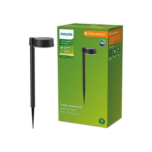 Lâmpada Solar LED Philips Vynce para Jardim e Pátio, 1,5 W, Sensor Dia/Noite, 2700 K, IP44