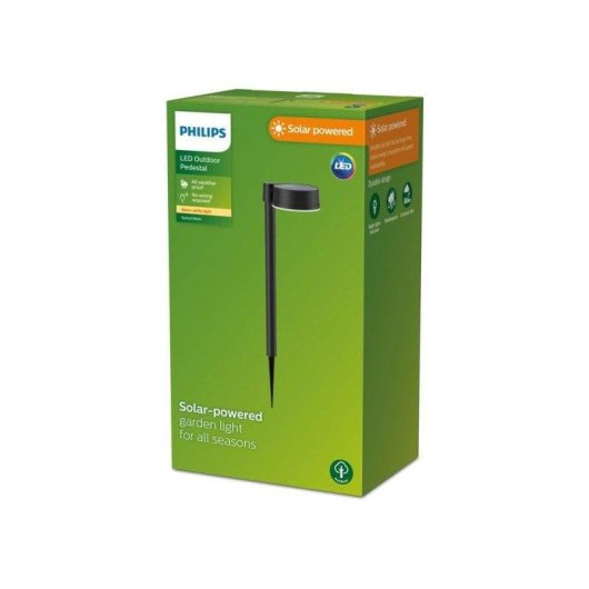 Lâmpada Solar LED Philips Vynce para Jardim e Pátio, 1,5 W, Sensor Dia/Noite, 2700 K, IP44