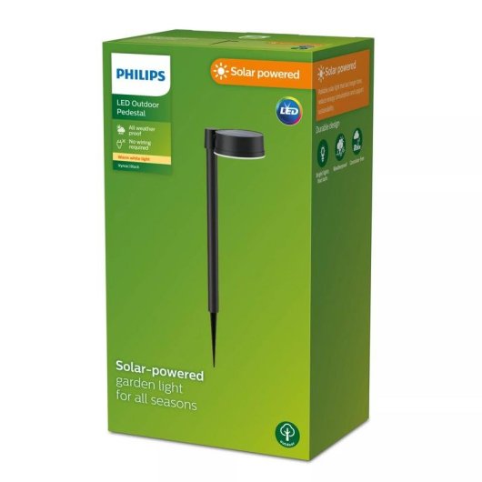 Lâmpada Solar LED Philips Vynce para Jardim e Pátio, 1,5 W, Sensor Dia/Noite, 2700 K, IP44