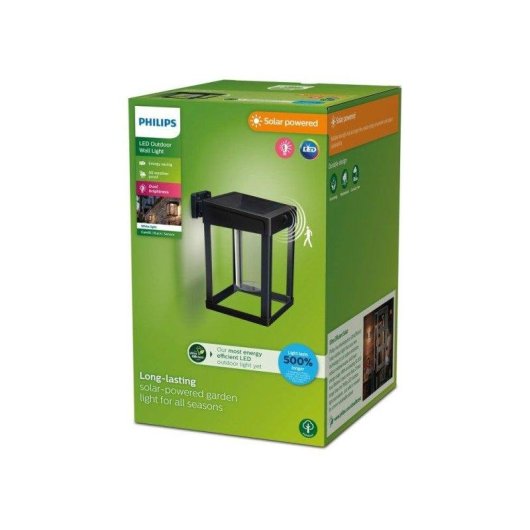 Aplique de Pared Exterior Solar Philips Camill 1,4 W Negro con Sensor de Movimiento