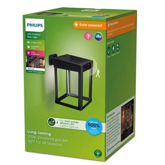 Aplique de Pared Exterior Solar Philips Camill 1,4 W Negro con Sensor de Movimiento