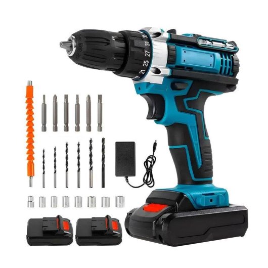 Taladro Atornillador Klack con Percusión 2 Baterías 25+3 Ajustes de Par