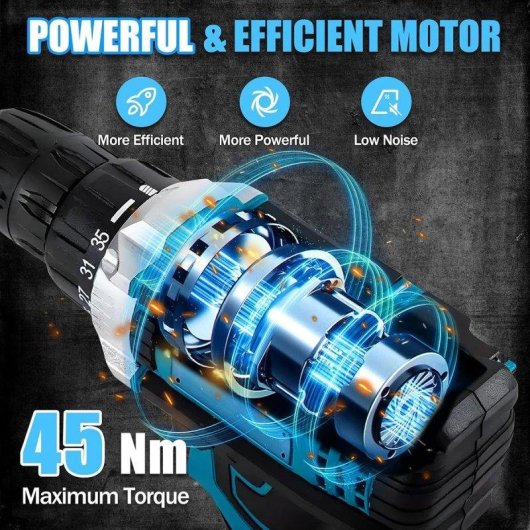 Taladro Atornillador Klack con Percusión 2 Baterías 25+3 Ajustes de Par