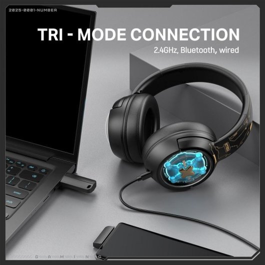 Auriculares Onikuma GT802 inalámbricos y con cable Bluetooth gaming con retroiluminación negra