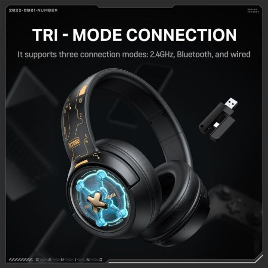 Auriculares Onikuma GT802 inalámbricos y con cable Bluetooth gaming con retroiluminación negra