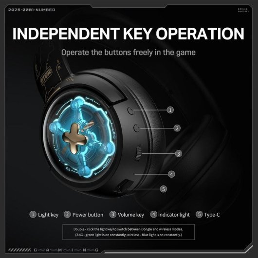 Auriculares Onikuma GT802 inalámbricos y con cable Bluetooth gaming con retroiluminación negra