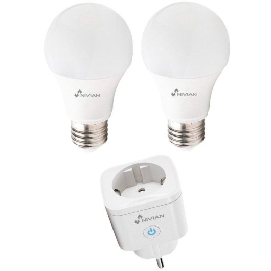 Pack Bombilla Inteligente RGBW E27 9W + Enchufe Inteligente Nivian Smart