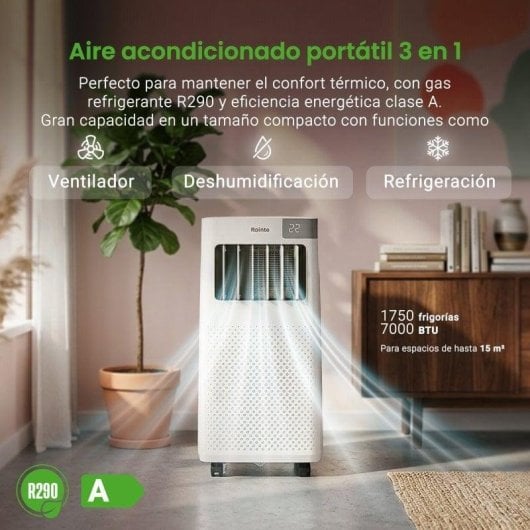Aire Acondicionado Portátil Rointe Fiore 1750 Frigorías con Mando a Distancia y Deshumidificador