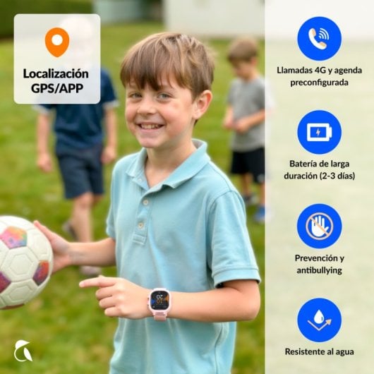 Robin K2 Reloj GPS para Niños con Llamadas y SIM Preactivada, Sin Redes Sociales Ni Juegos, Rosa