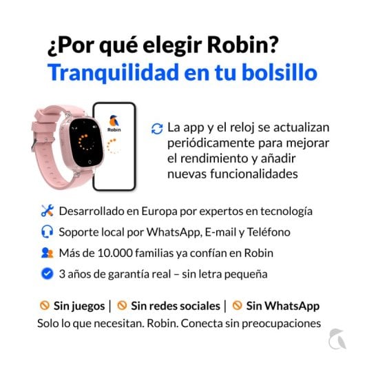 Robin K2 Reloj GPS para Niños con Llamadas y SIM Preactivada, Sin Redes Sociales Ni Juegos, Rosa