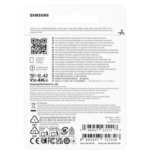 Tarjeta MicroSD Samsung T7 1 TB UHS-I 170 MB/s Class 3 U3 V30 Azul