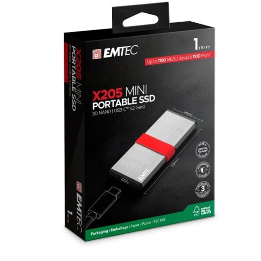 Disco Rígido Emtec X205 Mini 1TB SSD USB Tipo C 1100MB/s Prateado