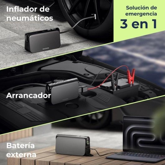 Arrancador de Batería Woowind Bora Plus 3 en 1 Negro
