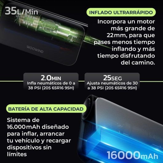 Arrancador de Batería Woowind Bora Plus 3 en 1 Negro