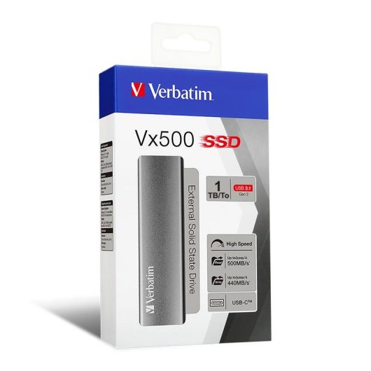 Disco Duro externo Verbatim 1TB USB Tipo C 3.2 Gen 2 Vx500 aluminio