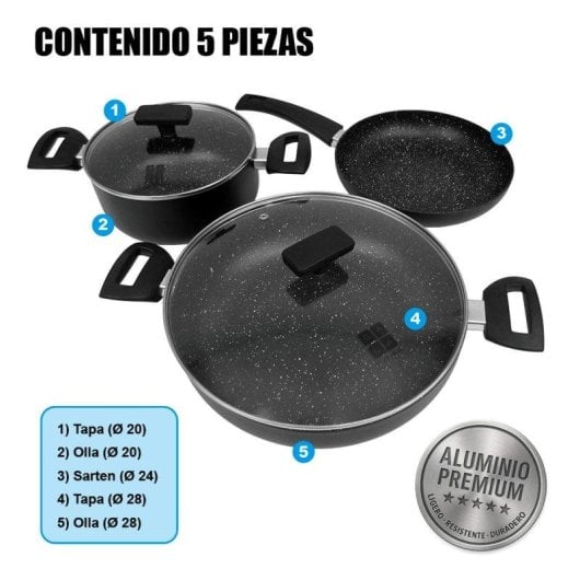 Conjunto de Cozinha Klack 5 Peças Alumínio Antiaderente com Tampas