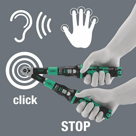 Chave dinamométrica de clique Wera 2,5 - 25 Nm mecânica preta e verde