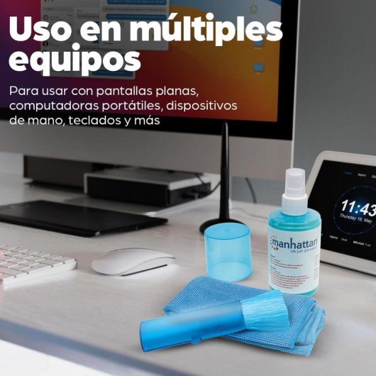 Kit de limpieza Manhattan para pantallas LCD, líquido y paños de microfibra 200 ml