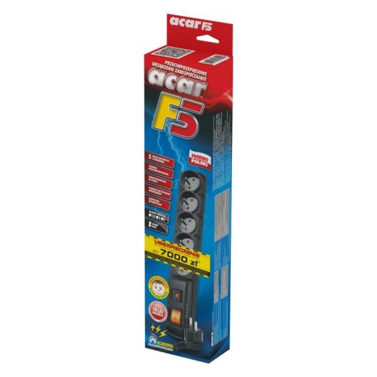 Multipresa ACAR Acar F5 5 prese con interruttore e protezione 3 m grigia