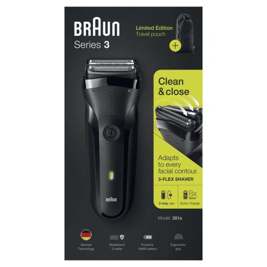 Rasoir Visage Braun Series 3 301s Sans Fil Sec et Mouille 1 Réglage 2 Grilles Charge Rapide