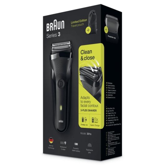 Rasoir Visage Braun Series 3 301s Sans Fil Sec et Mouille 1 Réglage 2 Grilles Charge Rapide