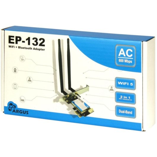 Tarjeta de Red Inter-Tech EP-132 PCI Express 600 Mbit/s Dual Band Wi-Fi Bluetooth 4.2