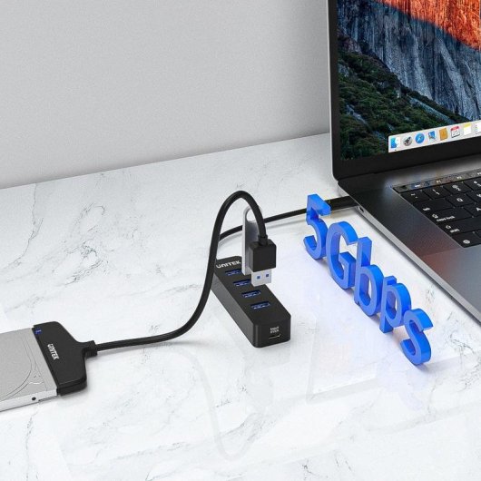 Hub Unitek 5 porte 5000 Mbit/s USB 3.2 Gen 1 modello uHUB Q4 Nero ABS