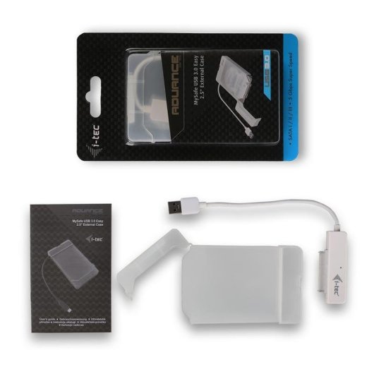 Custodia Esterna I-TEC MySafe USB 3.0 2.5'' Plastica Bianca con LED e Cavo Integrato