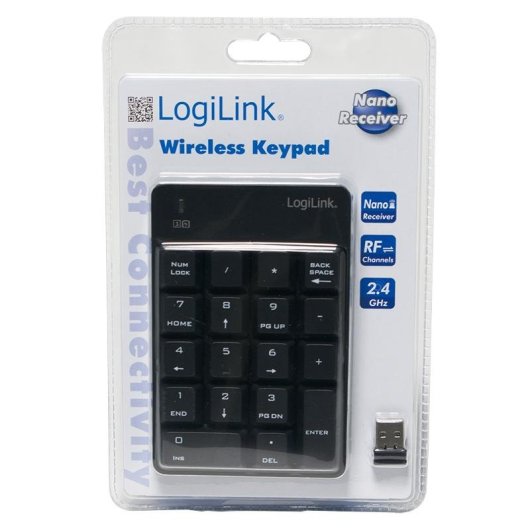 Clavier LogiLink ID0120 portable sans fil 18 touches noir 2,4 GHz RF