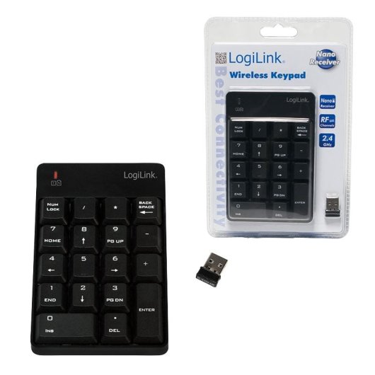 Clavier LogiLink ID0120 portable sans fil 18 touches noir 2,4 GHz RF