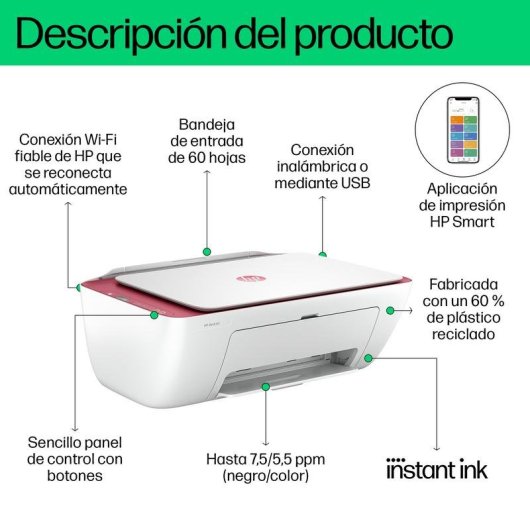 Imprimante Jet d'encre Wi-Fi HP DeskJet 2823e avec scanner et copie