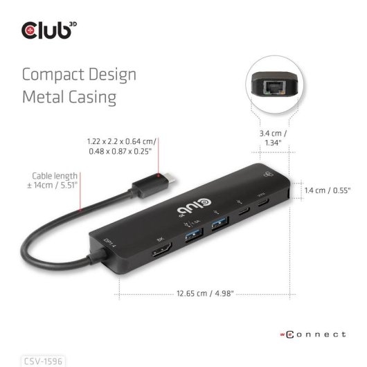 Base para portátil Club 3D CSV-1596 USB-C 100W 8K Ultra HD Negro