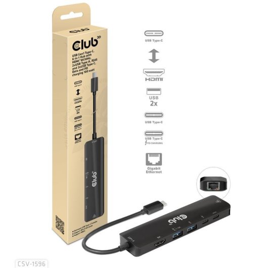 Base para portátil Club 3D CSV-1596 USB-C 100W 8K Ultra HD Negro