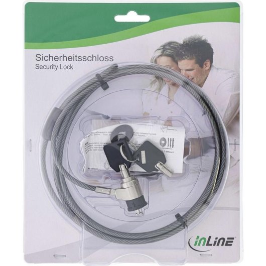 Cable antirrobo InLine 55703 2 m Llave Zinc acero Negro Plata