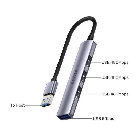 Hub Unitek 4 porte 5000 Mbit/s USB 3.2 Gen 1 H1208A alluminio grigio