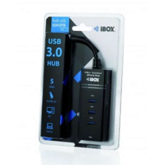 Hub iBOX 4 porte 5000 Mbit/s USB 3.2 Gen 1 IUH3FB con cavo 0,5 m Nero