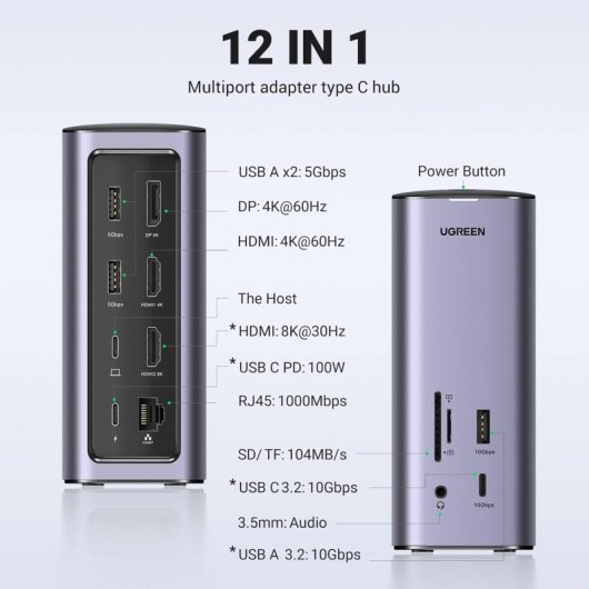 Base pour portable USB-C 12-en-1 Ugreen Plata