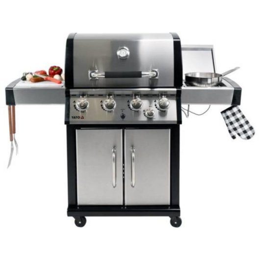 Parrilla de Gas Yato YG-20013 17500W 4 Zonas Carro Negro/Plata